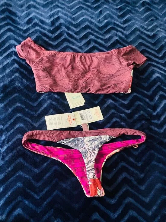 Maaji Brown Pink Orange Floral Reversible Bikini Set size L - Picture 2 of 3